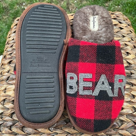 Mens Red & Black Plaid “PAPA BEAR” Indoor/Outdoor Hard sole Scuff Slippers 7/8 - Picture 6 of 7